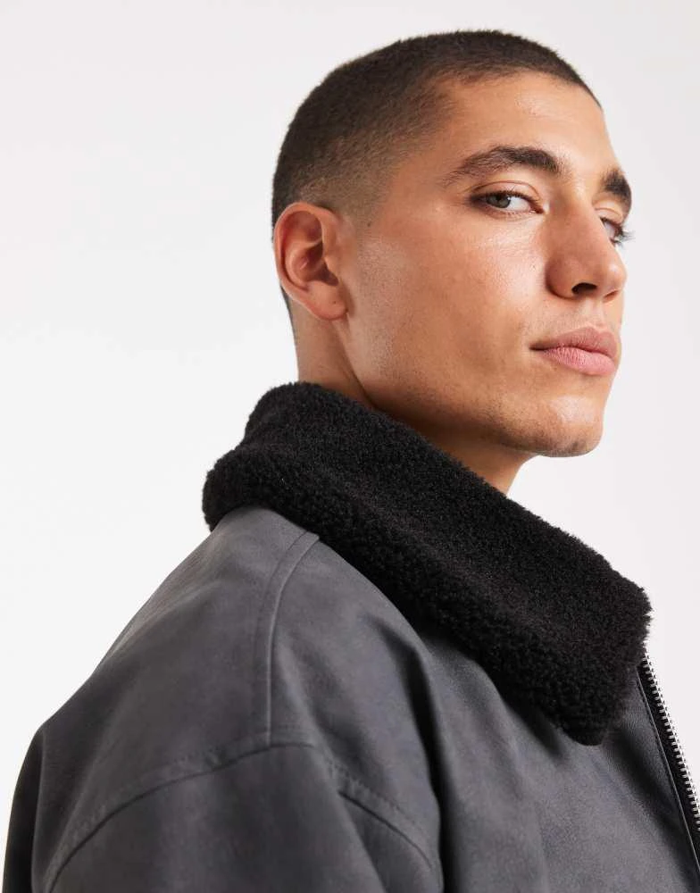 ASOS ASOS DESIGN bomber with contrast borg collar in grey 5