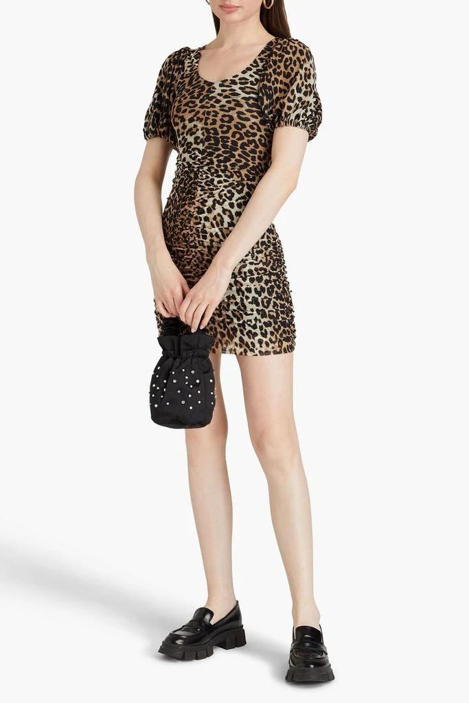 Ganni Ruched leopard-print stretch-mesh mini dress 2