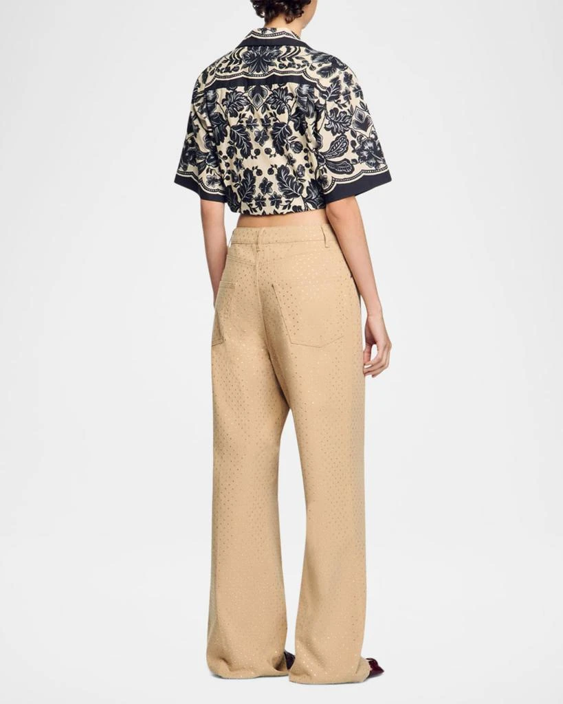 Sandro Golden Embellished Wide-Leg Jeans 3