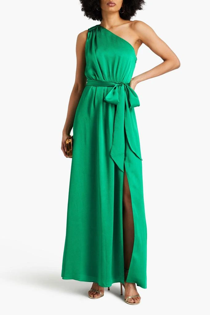 Monique Lhuillier One-shoulder hammered-satin maxi dress 2