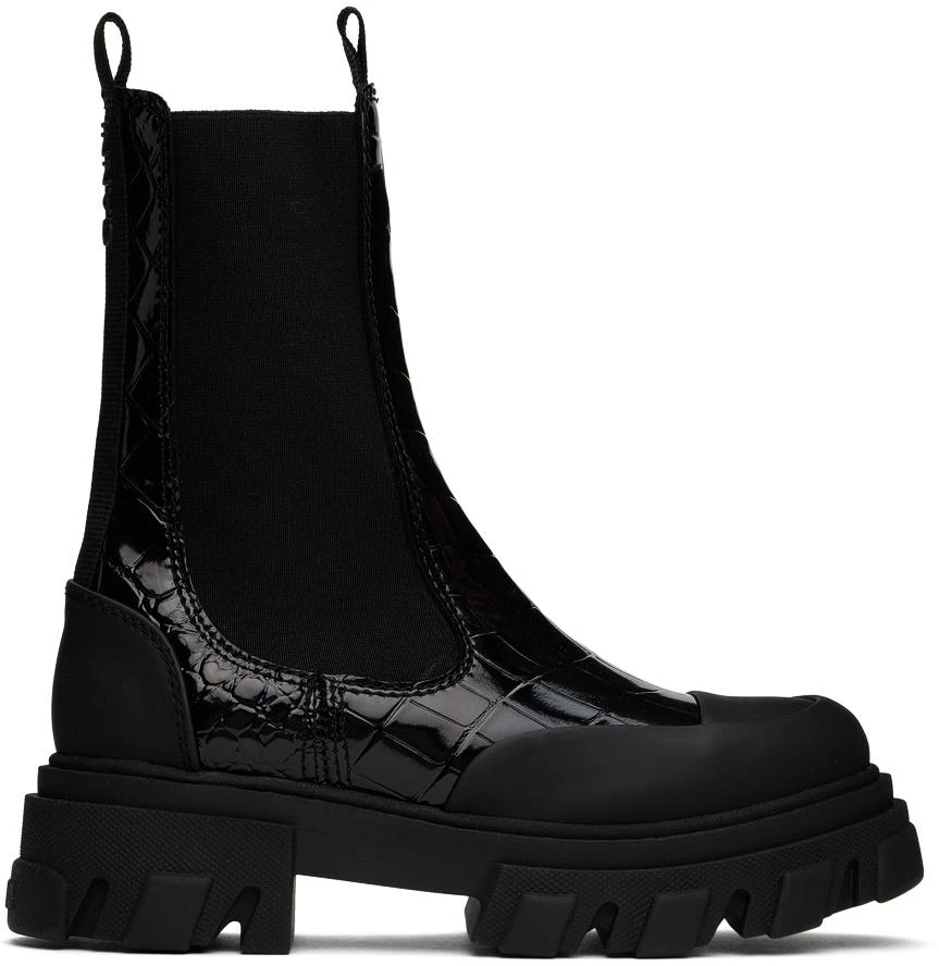 Ganni Black Cleated Mid Chelsea Boots 1