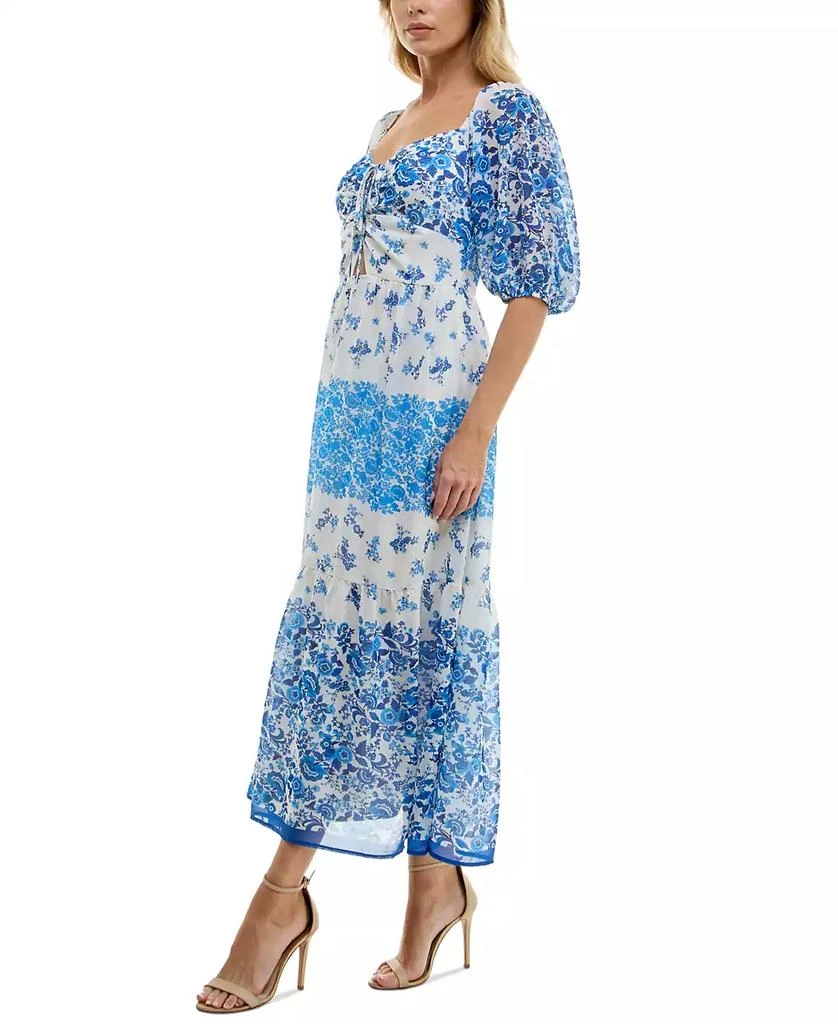 Trixxi Juniors' Printed Cutout-Front Elbow-Sleeve Maxi Dress 2