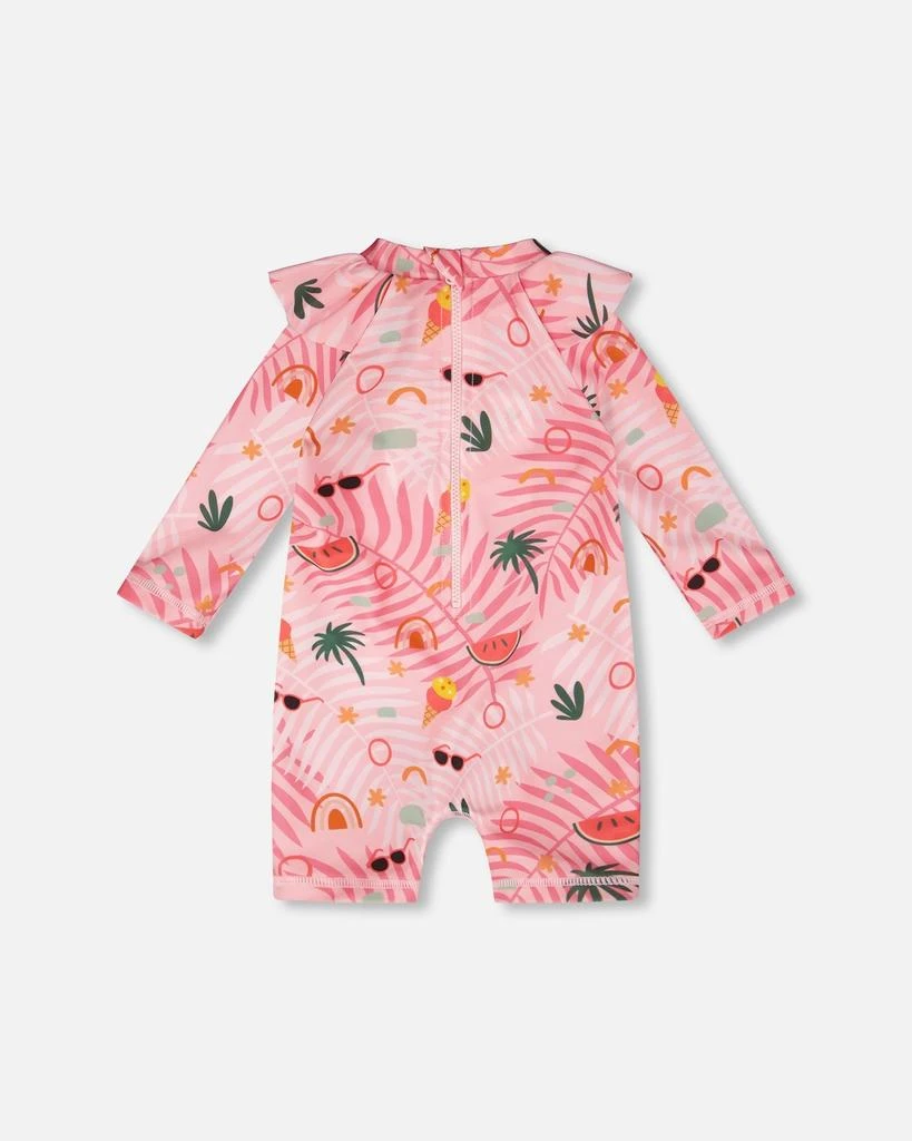 Deux par Deux Baby and Toddler One-Piece Long Sleeve Rashguard Pink Beach Print 5