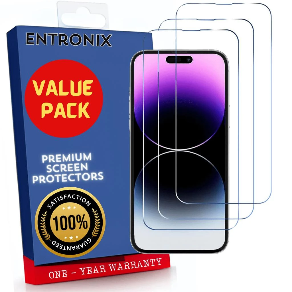ENTRONIX Entronix Clear Screen Protector Compatible with iPhone 15 Pro Max - 3-Piece Combo