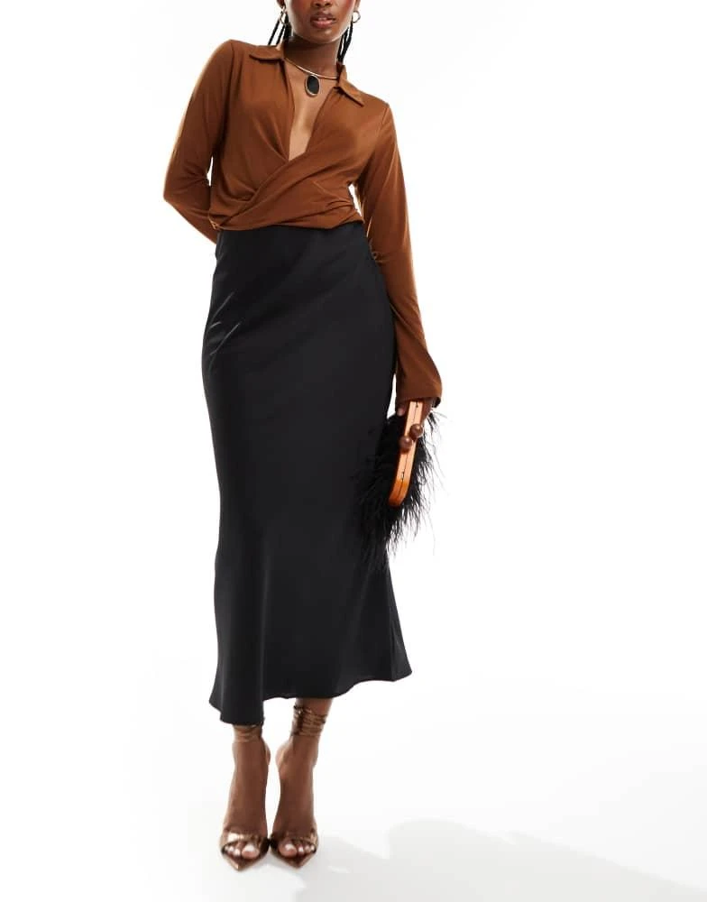 Vila Vila satin midi skirt in black