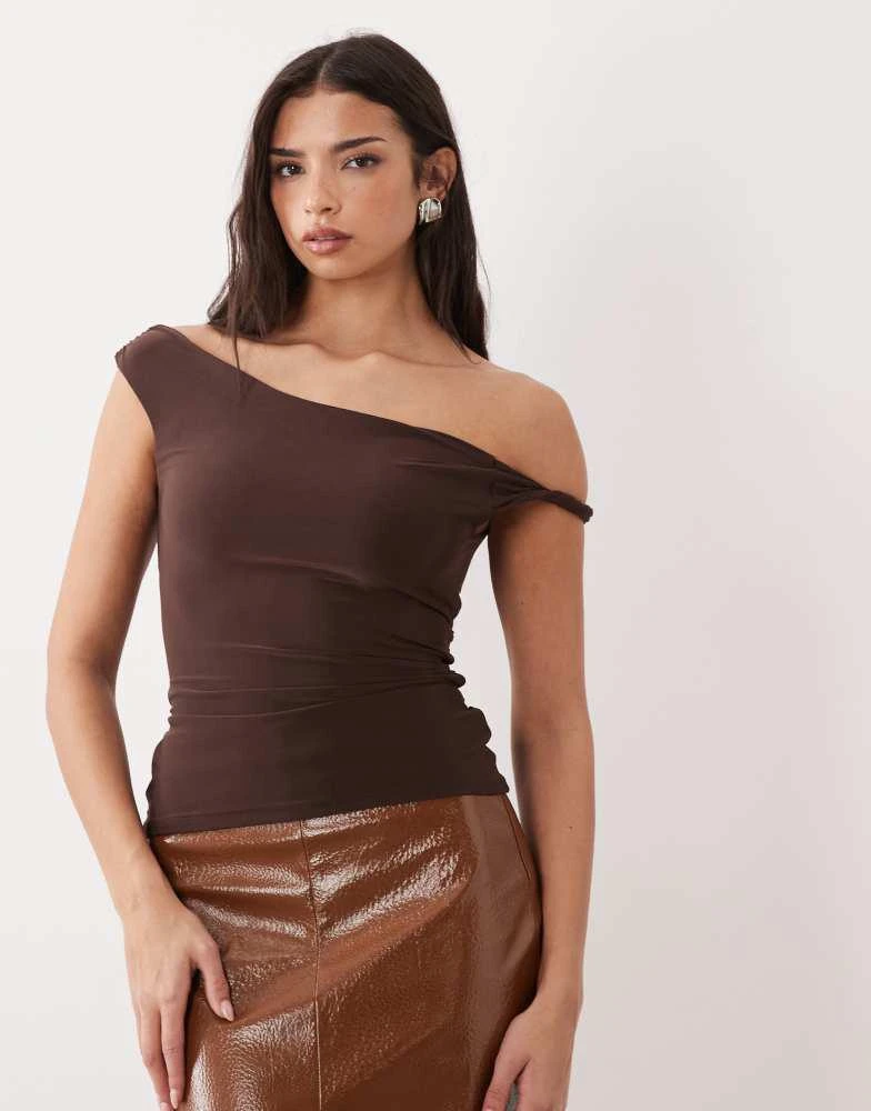 ASOS ASOS DESIGN lace up back twist shoulder top in chocolate