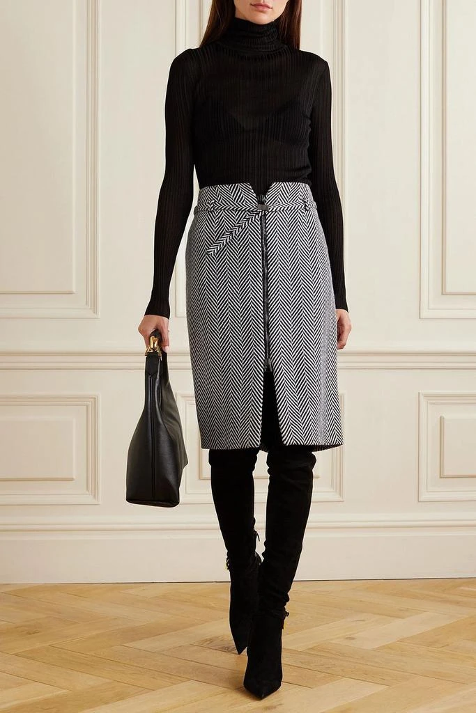 Tom Ford Belted herringbone wool-blend skirt 2