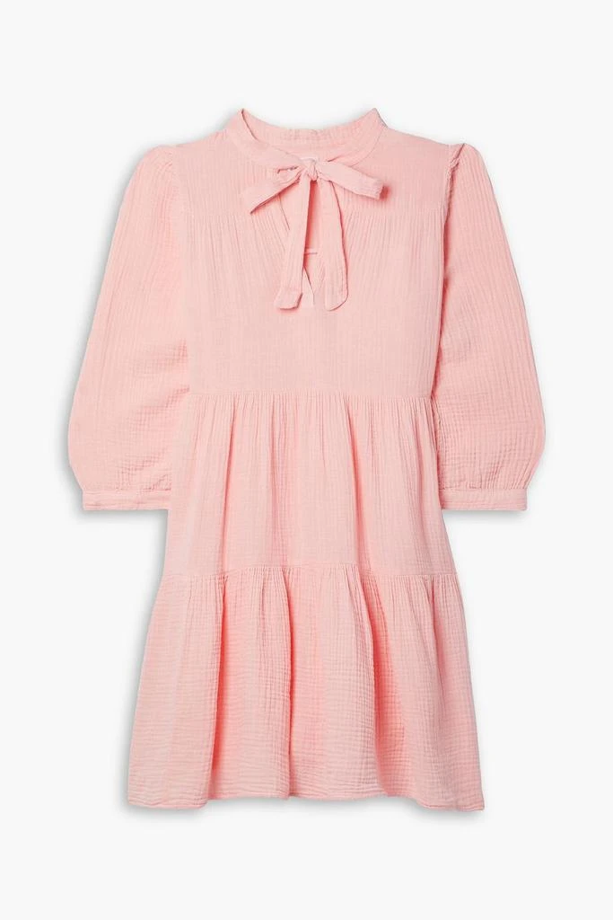 HONORINE Giselle bow-detailed tiered cotton-seersucker mini dress 1