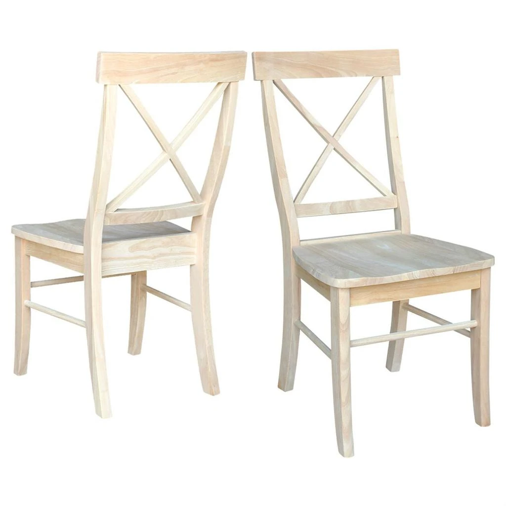 QuikFurn Set of 2 - Unfinished Wood Dining Chairs with X-Back Seat Backrest 1