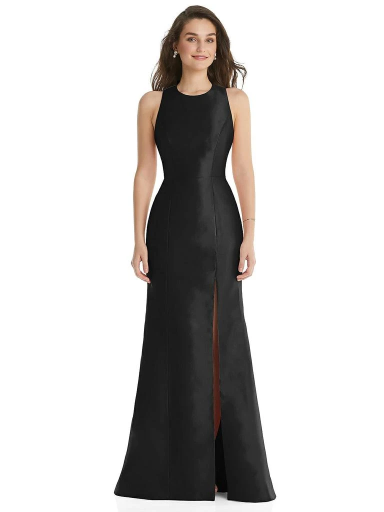 Alfred Sung Jewel Neck Bowed Open-Back Trumpet Dress with Front Slit 1