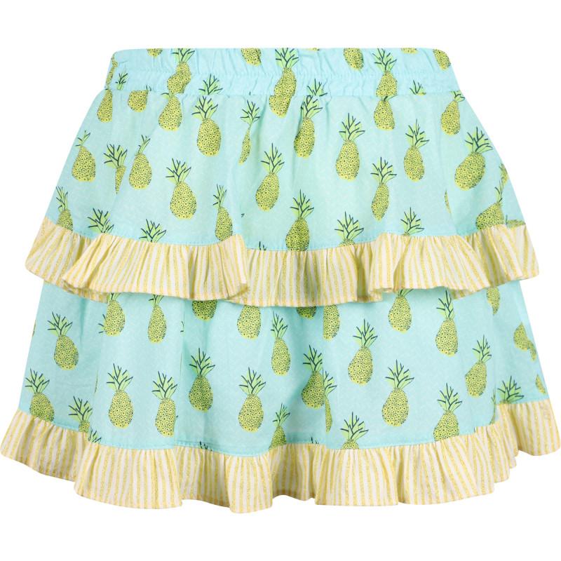 Devotion Pineapples print ruffled skirt in light turquoise and yellow
