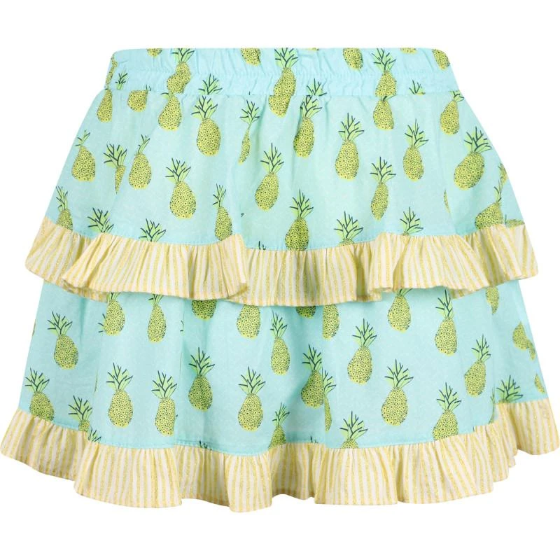 Devotion Pineapples print ruffled skirt in light turquoise and yellow 2