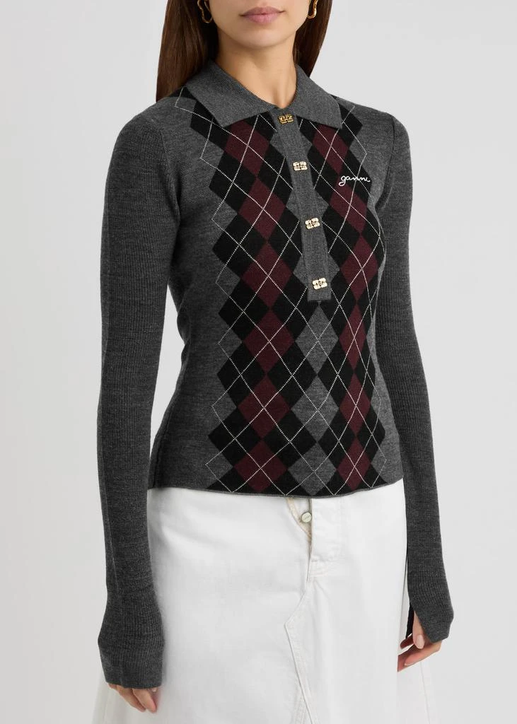 Ganni Argyle-intarsia wool polo jumper  2