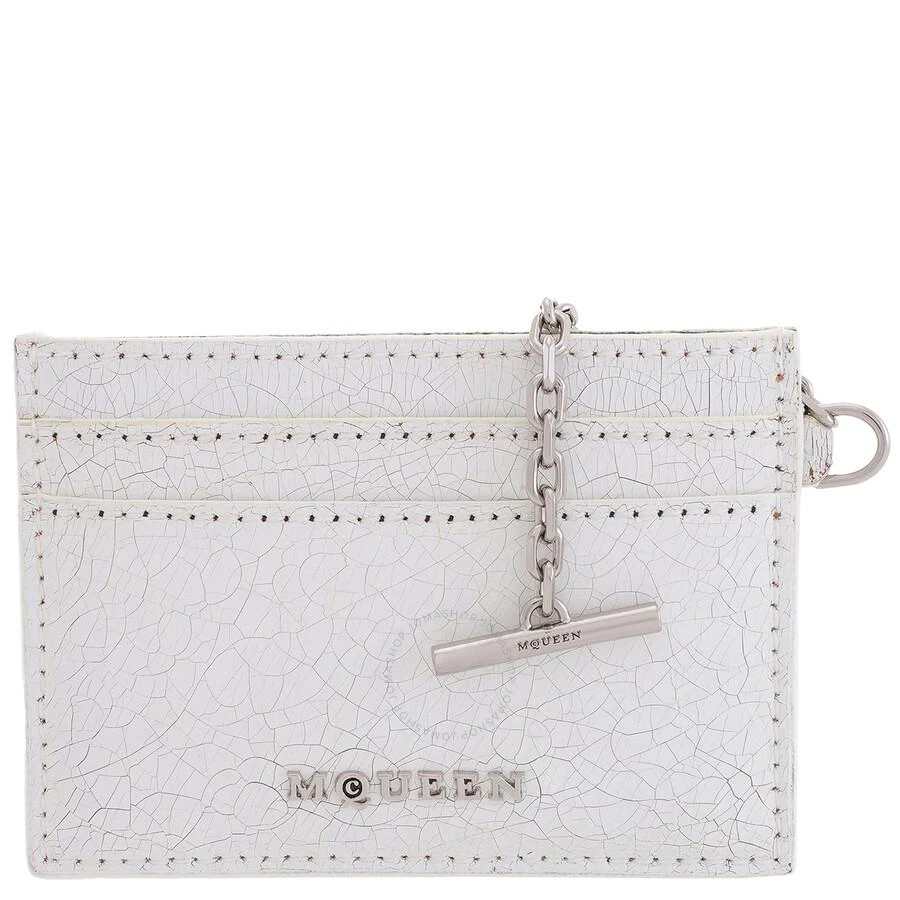 Alexander McQueen White / Cognac / Silver Men
s Crackled Leather Card Holder Sling