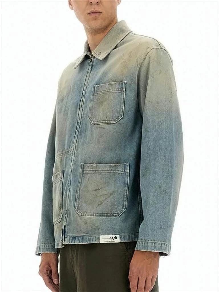 Golden Goose Distressed Blue Denim Jacket with Classic Collar 4