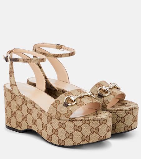Gucci Horsebit GG Canvas platform sandals
