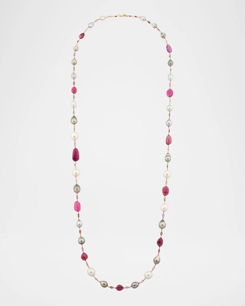 BELPEARL 18K Rose Gold South Sea and Tahitian Pearl Necklace with Pink Sapphire 1