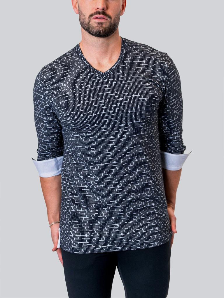 Signature V Neck Tetris Black White