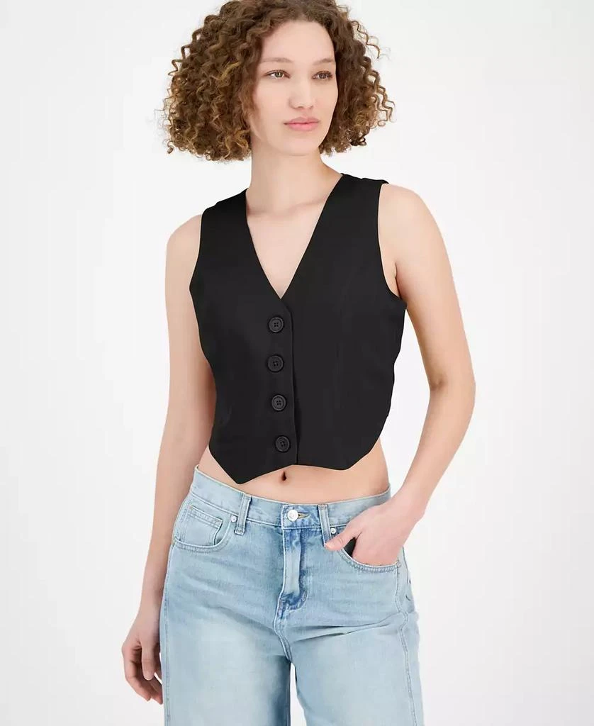 And Now This Women's V-Neck Button-Font Cropped Vest 1