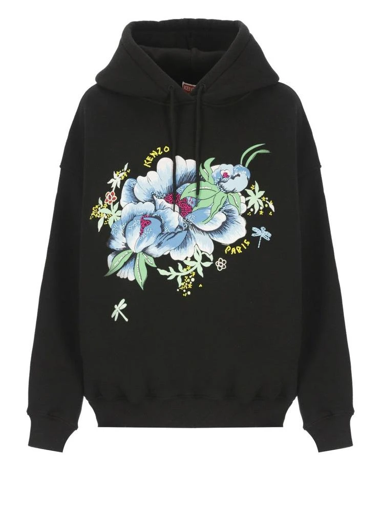 Kenzo Black Cotton Hoodie With Logo 1