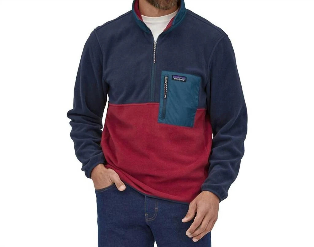 Patagonia Microdini Pullover In Blue And Red 1