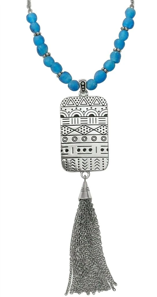 Brighton Women's Africa Stories Etched Beaded Necklace In Blue 1