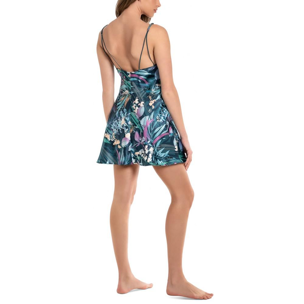 Linea Donatella Women's Printed Satin Lace-Trim Chemise