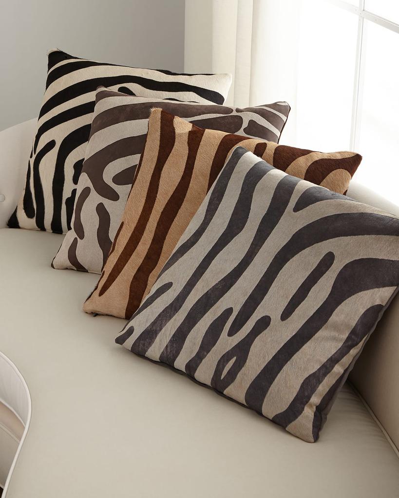 Massoud Hair Hide Zebra Pillow, 22"Sq.