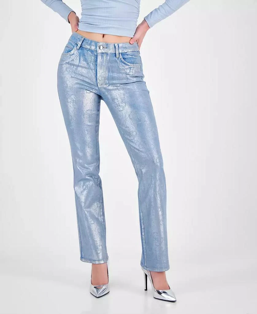 GUESS Women's Dory Signature Foil Straight-Leg Jeans 3