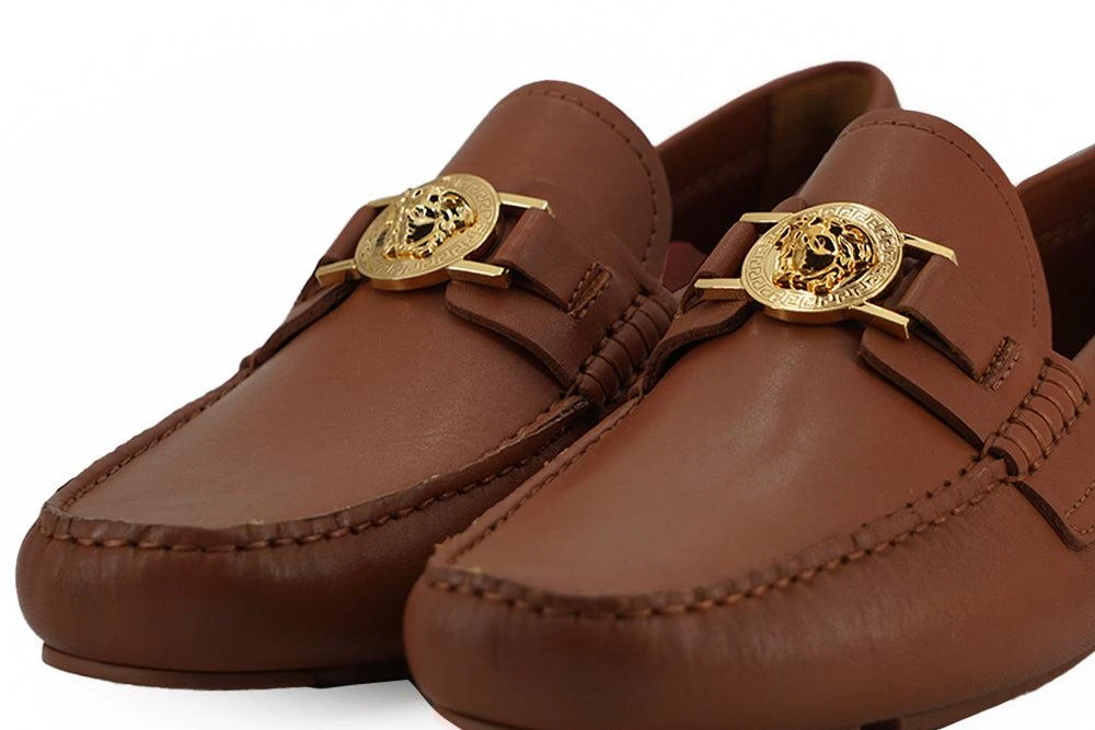 Shop Versace Natural Brown Calf Leather Loafers Shoes on  display picture 1