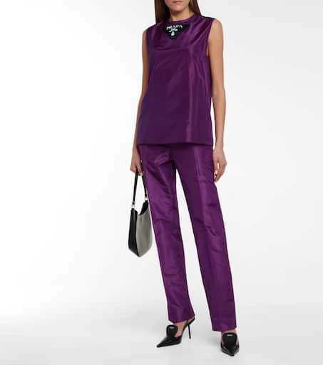Prada High-rise straight silk taffeta pants 2