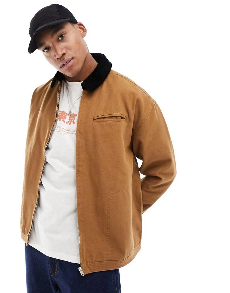ASOS ASOS DESIGN oversized washed harrington jacket with cord collar in tan 3