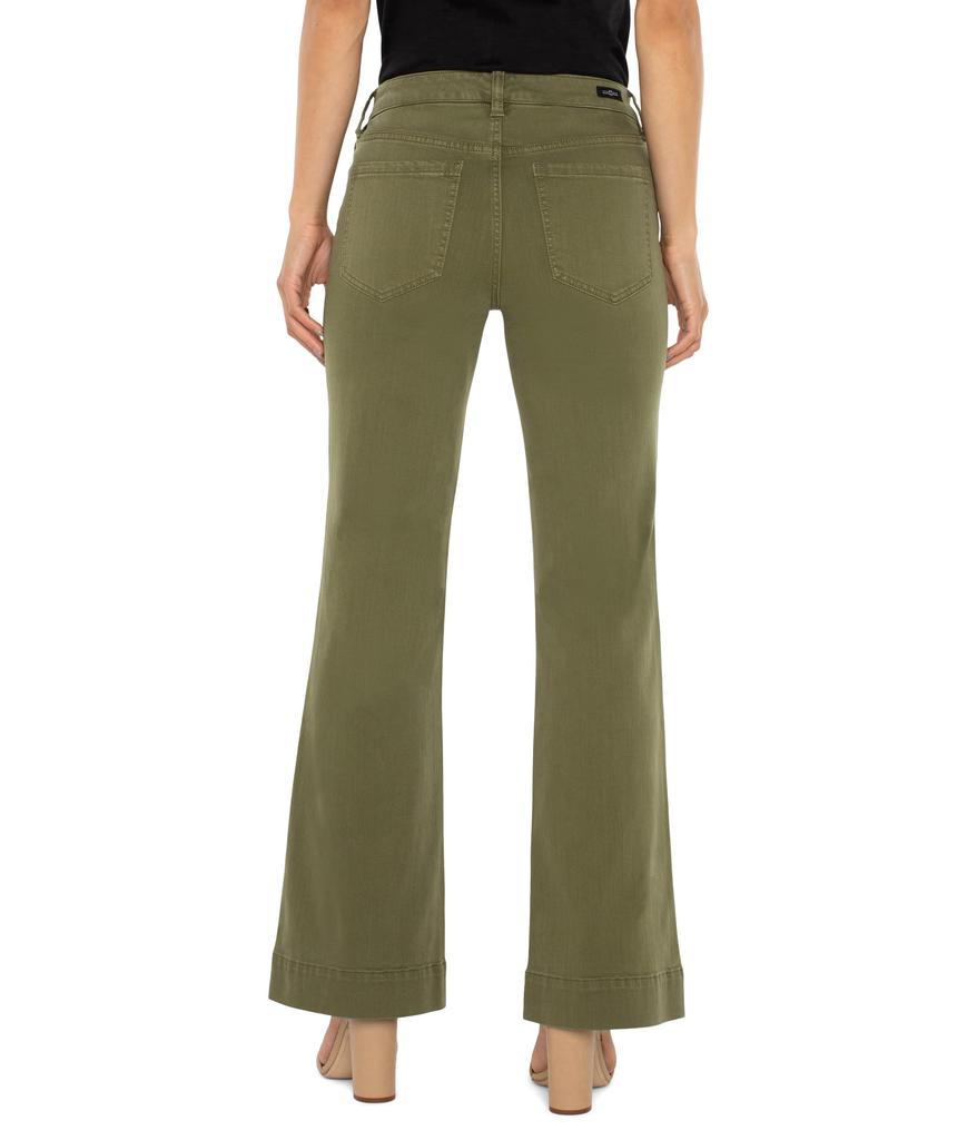Liverpool Los Angeles Hannah Flare with Wide Hem Mid Rise Slub Stretch Twill in Spanish Olive