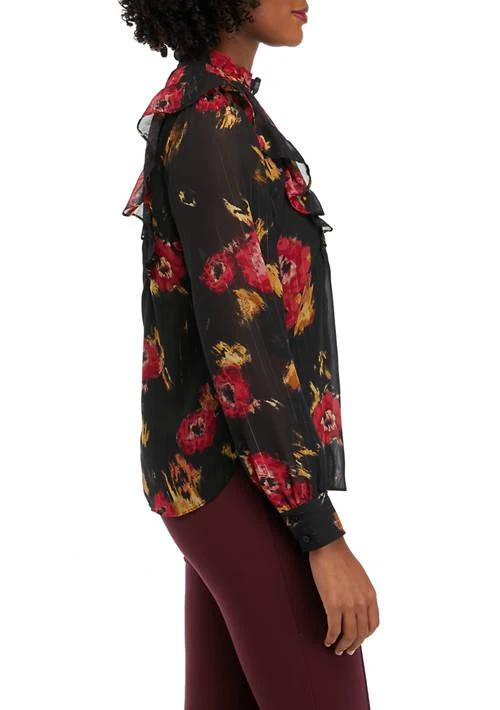 THE LIMITED Limited Womens Floral Printed Ruffle Neck Blouse 3