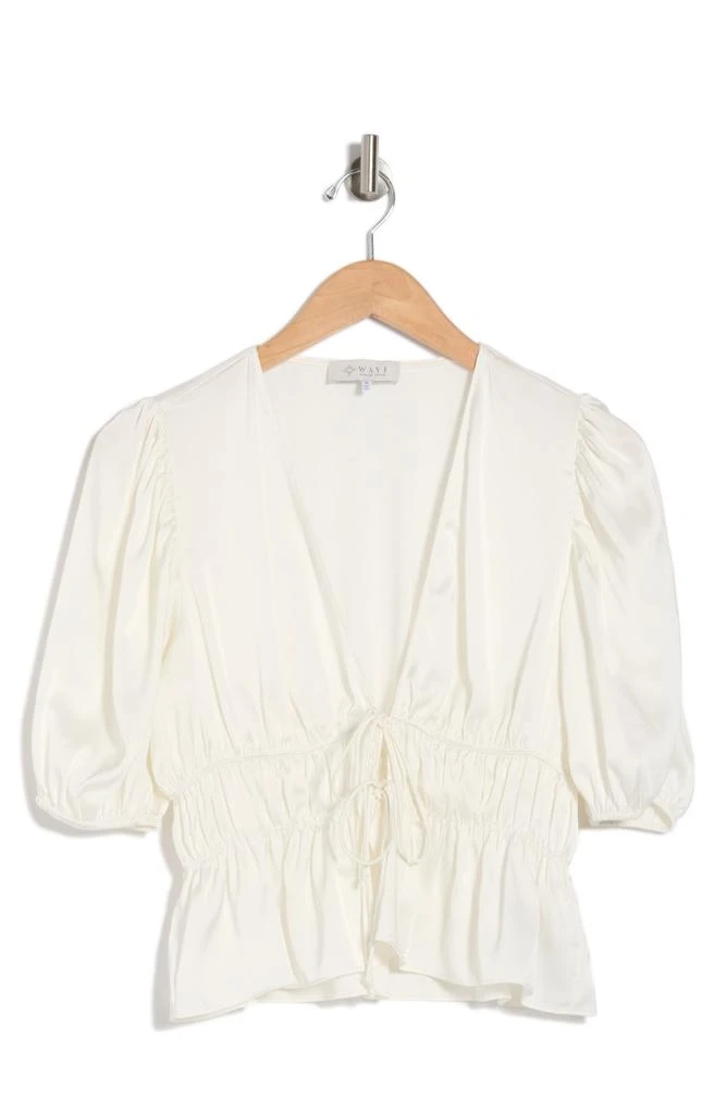 Wayf Puff Sleeve Tie Front Satin Top 3