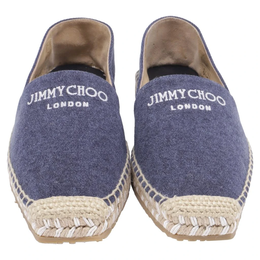 Jimmy Choo Logo-Embroidered Espadrille Flats in Navy Blue Cotton 2
