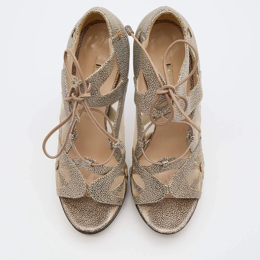 Nicholas Kirkwood Nicholas Kirkwood Brown/Beige Leather and Mesh Lace Up Platform Sandals Size 37 3