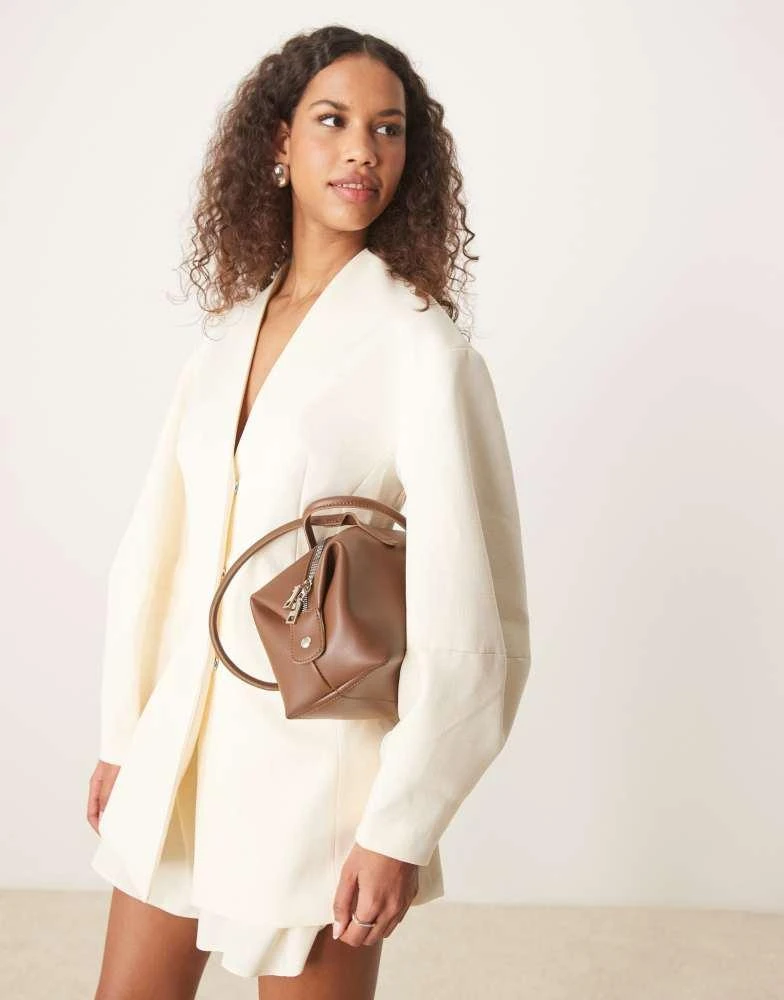 ASOS ASOS DESIGN cocoon sleeve collarless blazer in buttermilk 2