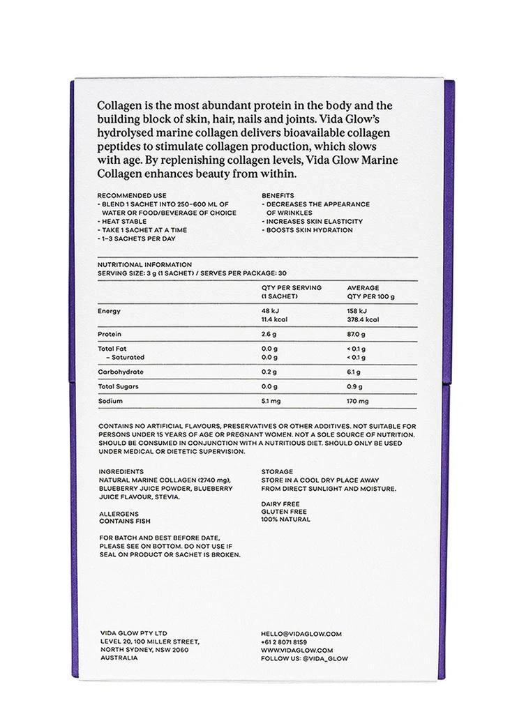 Vida Glow Natural Marine Collagen Sachets Blueberry 2