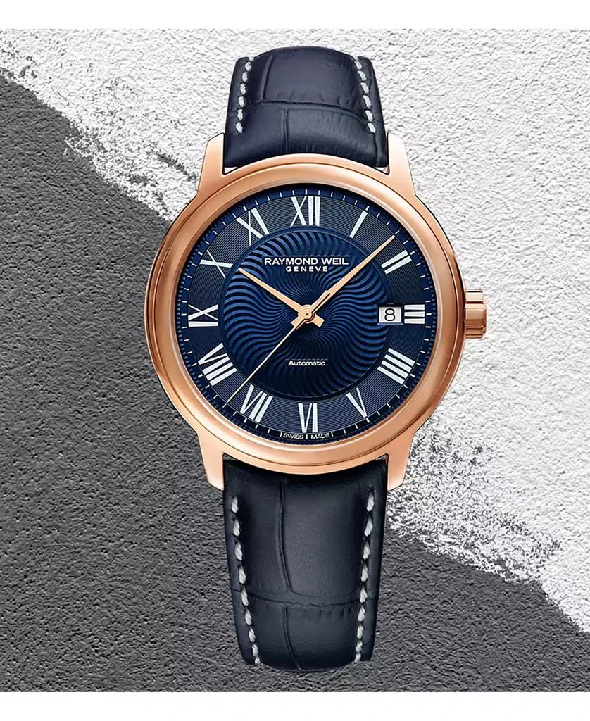 Raymond Weil Men's Swiss Automatic Maestro Blue Leather Strap Watch 39.5mm 5