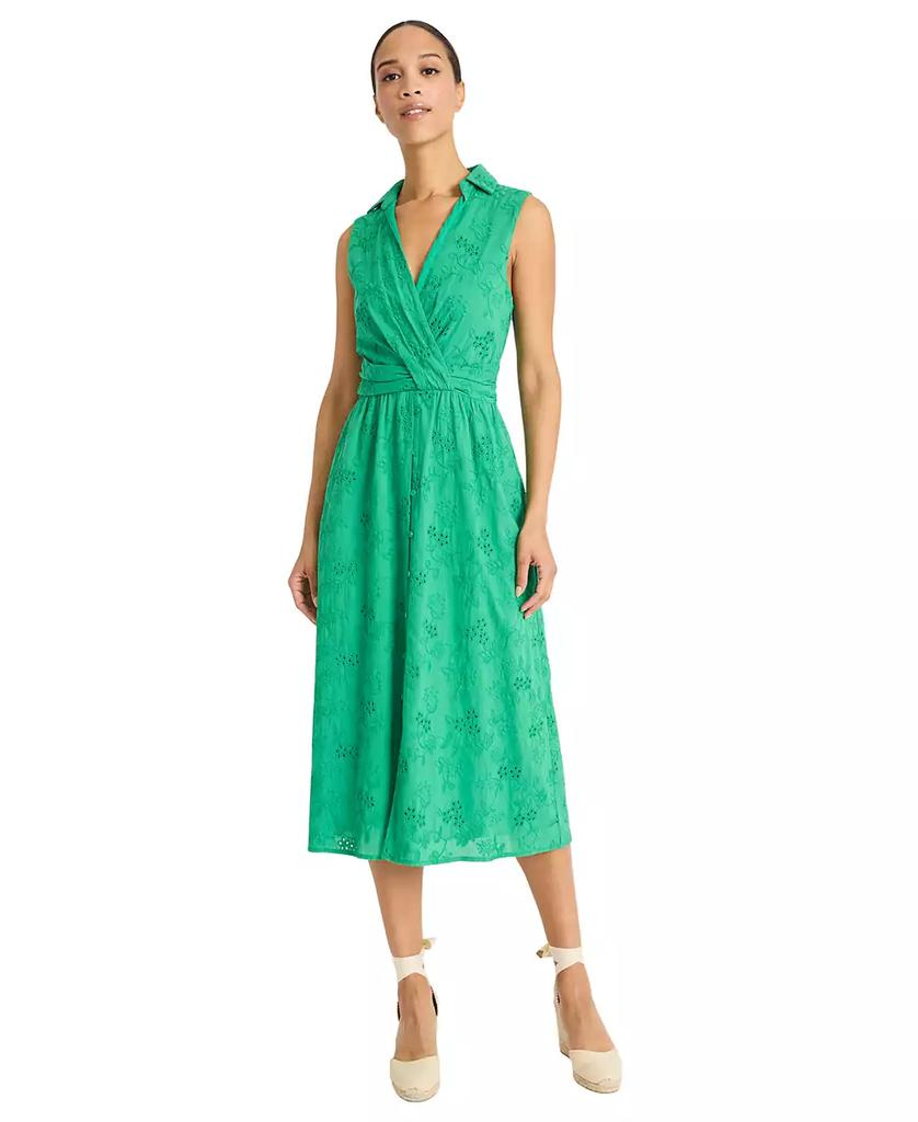 Maggy London Women's Cotton Eyelet V-Neck Shirtdress