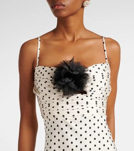 self portrait dot satin printed dress Cream Polka Dot Satin Midi Dress self-portrait-US