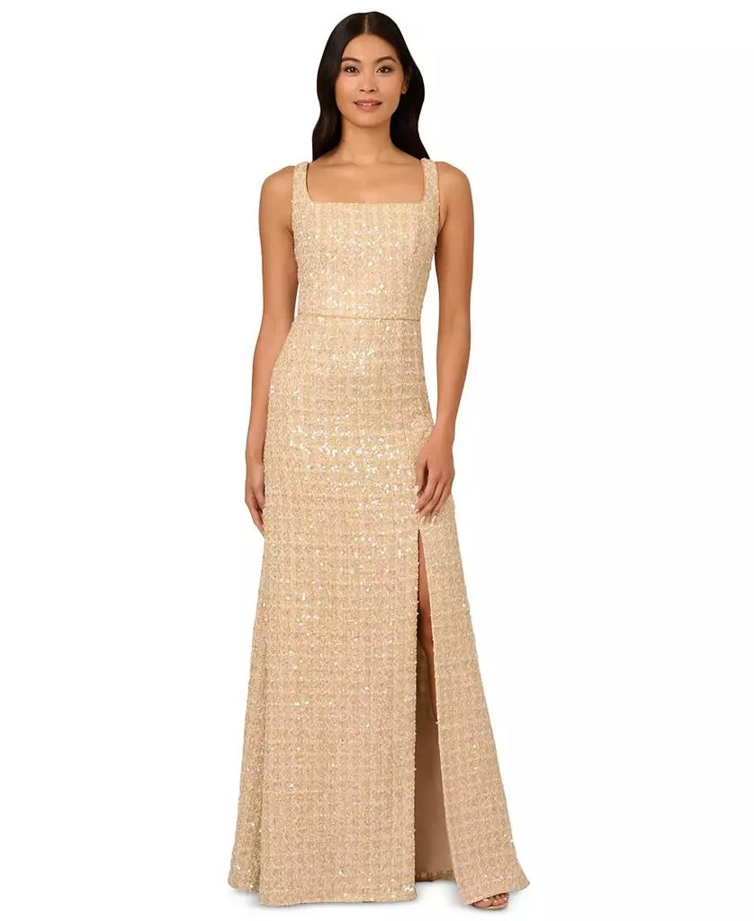Adrianna Papell Petite Sequin-Bouclé Square-Neck Gown 2