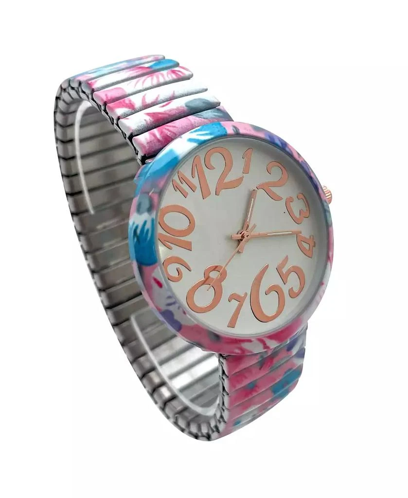 Olivia Pratt Turquoise Floral Big Dial Easy Reader Watch Floral Elastic Stretch Band Wristwatch Women Watch 3