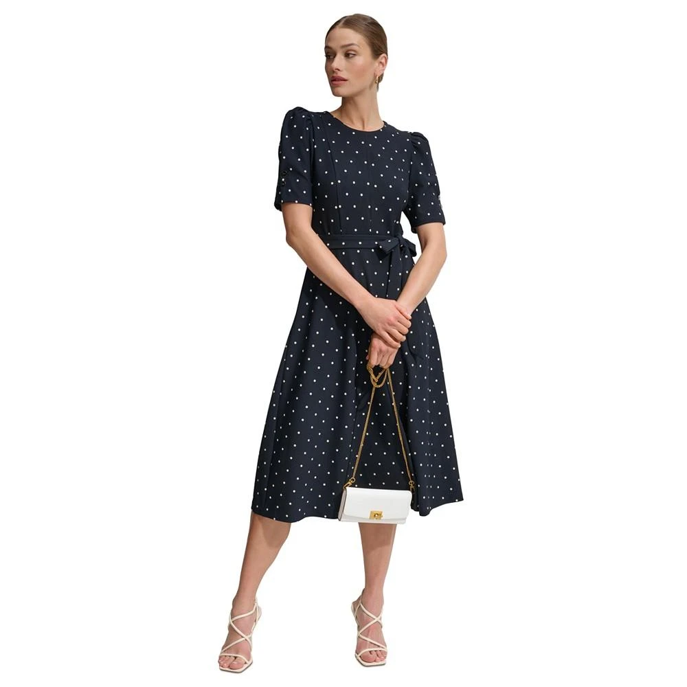 DKNY Women's Polka-Dot Puff-Sleeve Midi Dress 4