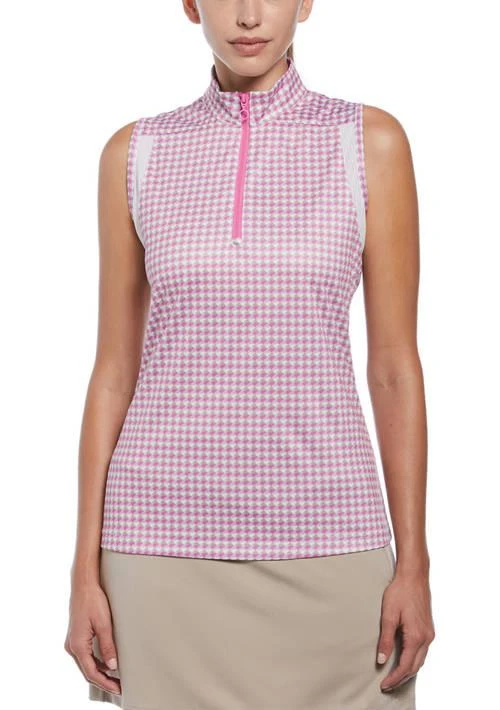 PGA TOUR Tour Womens Geometric Print Mock Neck Sleeveless Golf Top 1