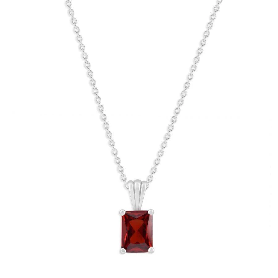 Belacqua Garnet January Birthstone Emerald Pendant Necklace in Sterling Silver