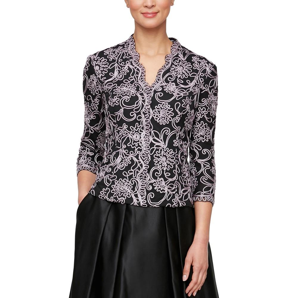 Alex Evenings Women's 3/4-Sleeve Embroidered Blouse