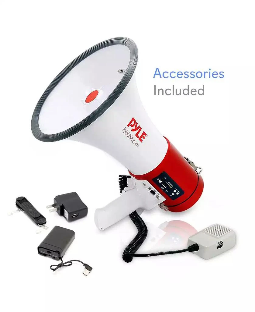 Pyle 50-Watt Portable Megaphone with USB/SD Readers, MP3 Playback, Siren Mode, Rechargeable Battery, Wired Handheld Microphone 8