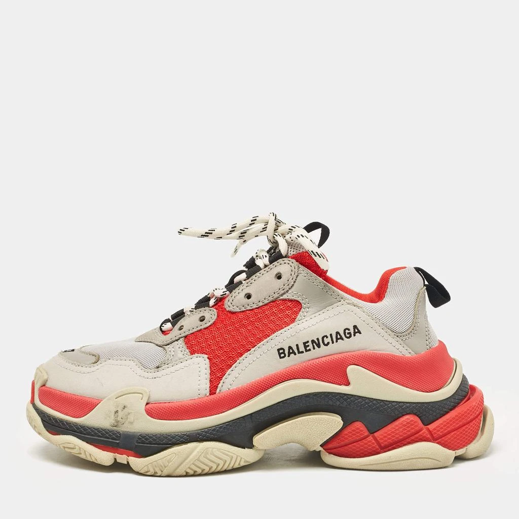 Balenciaga Balenciaga Grey/Red Faux Leather and Mesh Triple S Sneakers Size 37 1